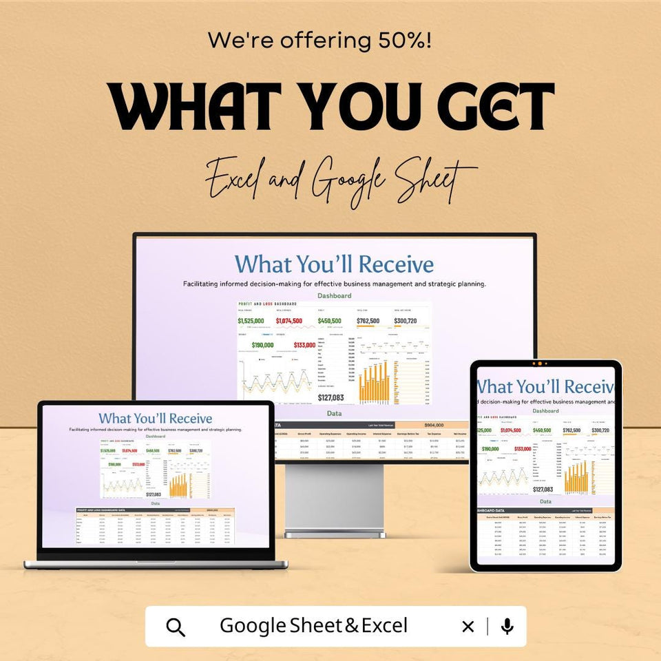 Profit and Loss Dashboard Sheet for Excel and Google Sheets | Financial Tracking Template | Budget, Revenue, Expense Planner |