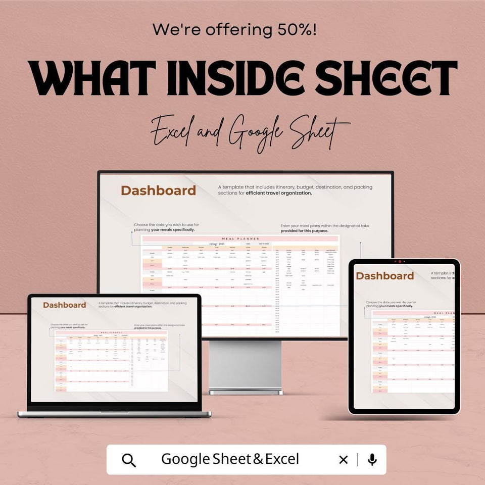 Meal Planner Sheet | Weekly & Monthly Meal Planner Template | Easy Meal Planning and Grocery List Generator | Meal Prep and Nutrition