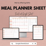 Meal Planner Sheet | Weekly & Monthly Meal Planner Template | Easy Meal Planning and Grocery List Generator | Meal Prep and Nutrition