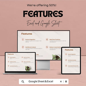 Meal Planner Sheet | Weekly & Monthly Meal Planner Template | Easy Meal Planning and Grocery List Generator | Meal Prep and Nutrition