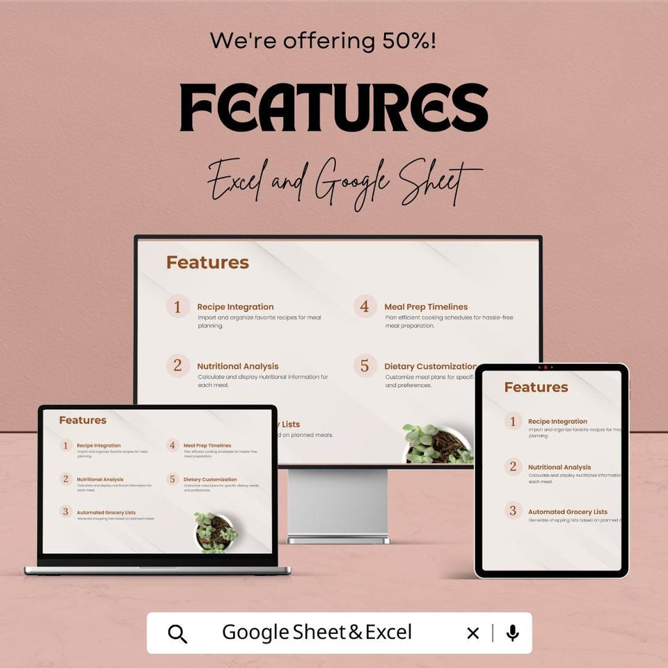 Meal Planner Sheet | Weekly & Monthly Meal Planner Template | Easy Meal Planning and Grocery List Generator | Meal Prep and Nutrition