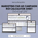 Marketing Paid Ad Campaign ROI Calculator Sheet - Excel & Google Sheet for Ad Performance Analysis