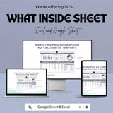 Marketing Paid Ad Campaign ROI Calculator Sheet - Excel & Google Sheet for Ad Performance Analysis