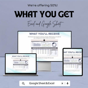Marketing Paid Ad Campaign ROI Calculator Sheet - Excel & Google Sheet for Ad Performance Analysis