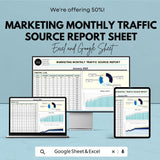 Marketing Monthly Traffic Source Report Sheet | Website Traffic Analysis & Source Tracking | Traffic Data Template | Marketing Metrics