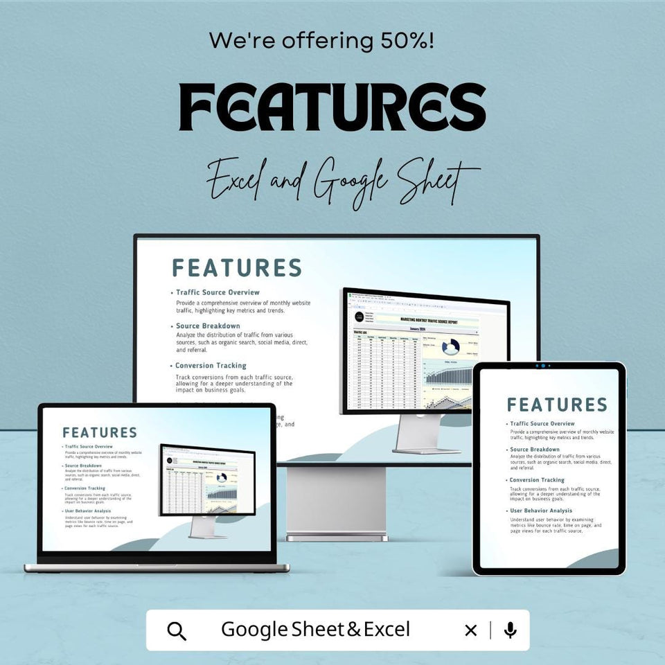Marketing Monthly Traffic Source Report Sheet | Website Traffic Analysis & Source Tracking | Traffic Data Template | Marketing Metrics
