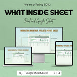 Marketing Monthly Affiliate Payout Sheet - Excel & Google Sheets Template for Tracking Affiliate Payments, Commission Payouts, and Earnings