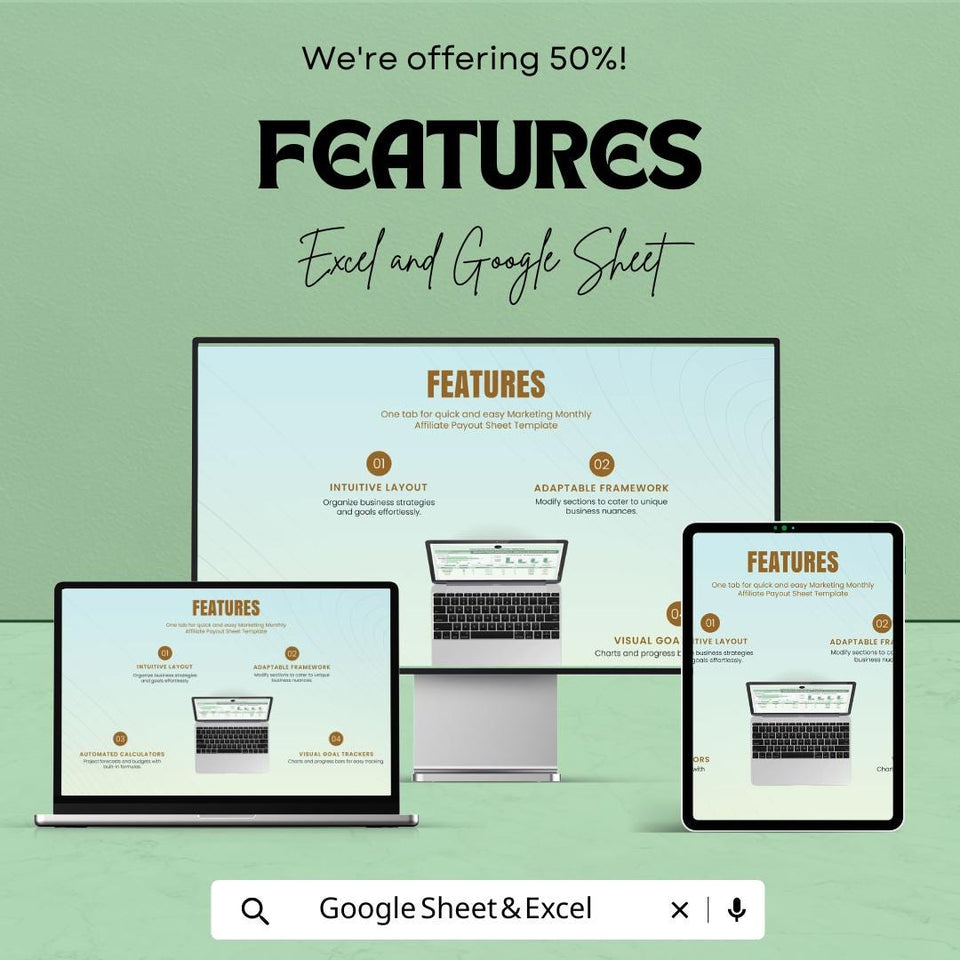 Marketing Monthly Affiliate Payout Sheet - Excel & Google Sheets Template for Tracking Affiliate Payments, Commission Payouts, and Earnings