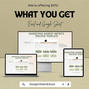 Marketing Market Metrics Tracker Sheet -Google Sheet - Marketing ROI Dashboard - Track Website Traffic & Conversion - Marketing Performance