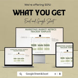 Marketing Market Metrics Tracker Sheet -Google Sheet - Marketing ROI Dashboard - Track Website Traffic & Conversion - Marketing Performance