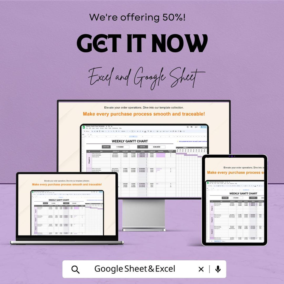 Weekly Gantt Chart Sheet | Project Planning Template | Task Tracker & Timeline | Editable Gantt Chart for Teams | Weekly Planner