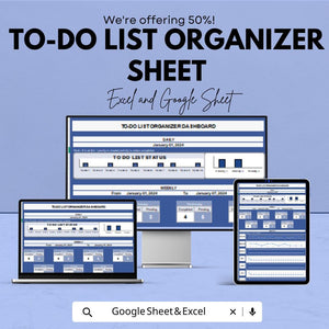 To-Do List Organizer Sheet | Daily and Weekly Planner | Task Management Template | Excel & Google Sheet | Printable To-Do List Planner