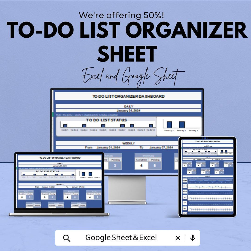 To-Do List Organizer Sheet | Daily and Weekly Planner | Task Management Template | Excel & Google Sheet | Printable To-Do List Planner