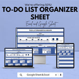 To-Do List Organizer Sheet | Daily and Weekly Planner | Task Management Template | Excel & Google Sheet | Printable To-Do List Planner