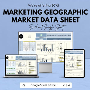 Marketing Geographic Market Data Sheet - Excel and Google Sheets Template for Market Analysis, Revenue & Spend Tracker