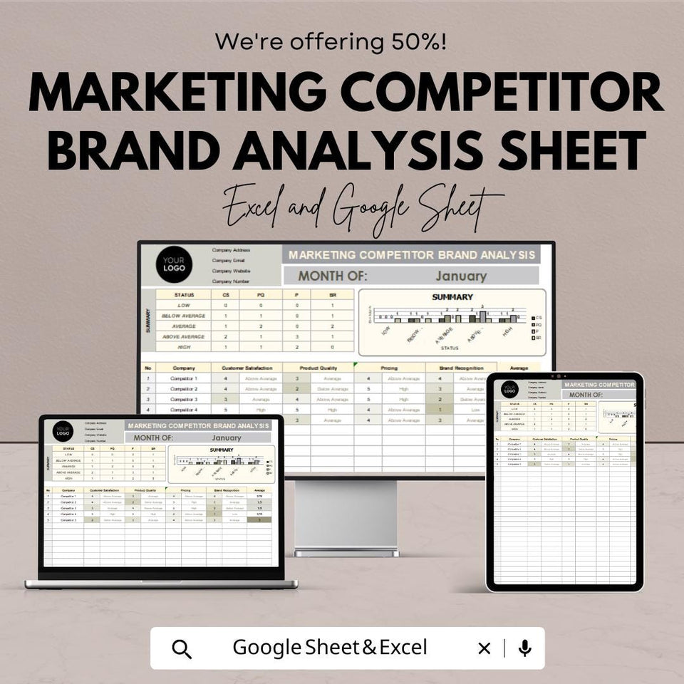 Marketing Competitor Brand Analysis Sheet – Excel & Google Sheets Template for Tracking Competitor Performance and Brand Metrics
