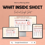 Marketing Affiliate Payment Tracker Sheet | Excel and Google Sheet | Track Affiliate Payments, Commissions, & Earnings | Digital Template