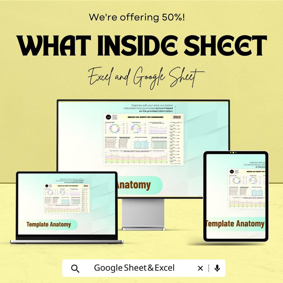 Health and Safety KPI Dashboard HR Sheet | Google Sheet Template | Incident Rate, Safety Metrics, Compliance Monitoring | HR Dashboard