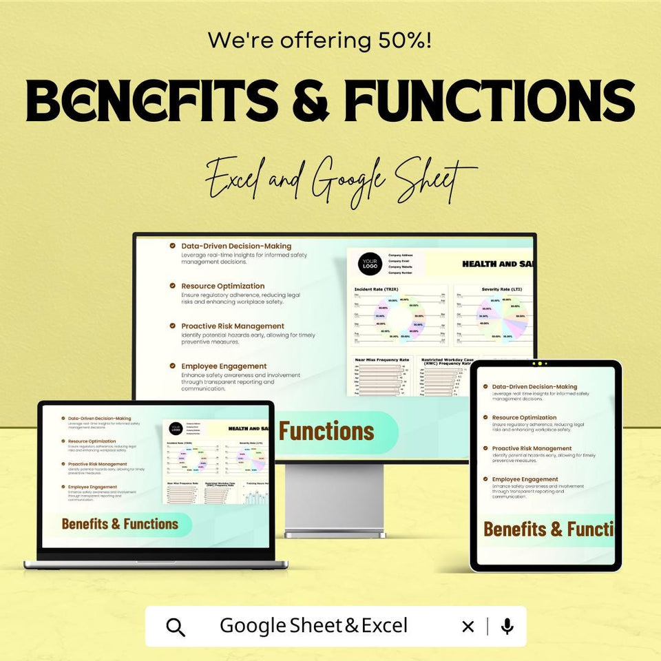 Health and Safety KPI Dashboard HR Sheet | Google Sheet Template | Incident Rate, Safety Metrics, Compliance Monitoring | HR Dashboard