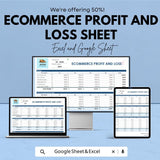 Ecommerce Profit and Loss Sheet | Excel & Google Sheets Template | Ecommerce Financial Tracking Dashboard | Ecommerce Accounting Template |