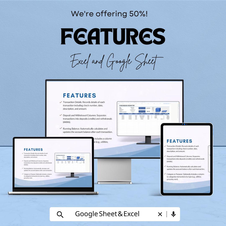 Checkbook Register Sheet | Budget Management | Google Sheet Template | Track Transactions, Expenses & Balances | Personal Finance Organizer