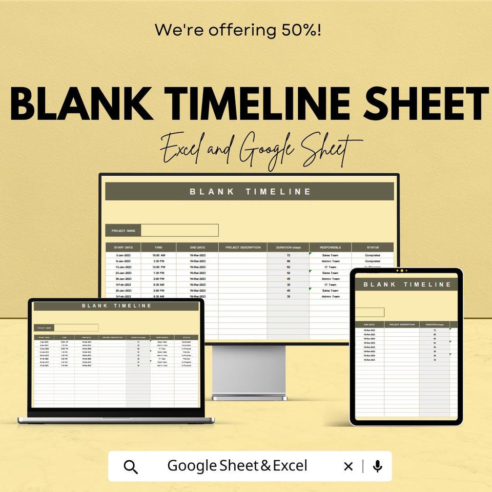 Blank Timeline Sheet - Project Planning Template | Excel and Google Sheet | Track Dates, Milestones & Tasks | Printable Project Tracker