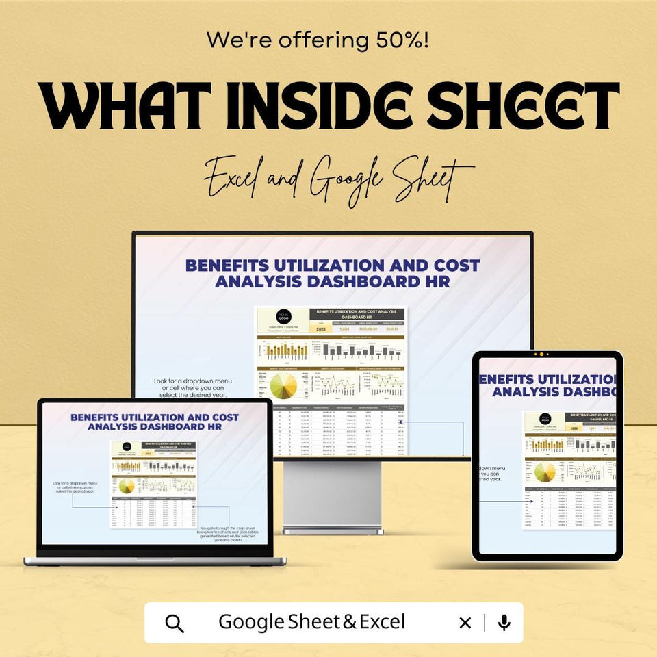 Benefits Utilization and Cost Analysis HR Dashboard | Excel & Google Sheet | HR Report Template | Business Metrics Spreadsheet
