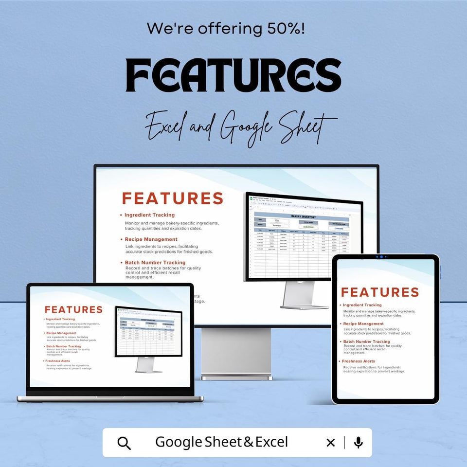 Bakery Inventory Sheet | Excel and Google Sheets | Track Sales, Stock & Best-Selling Items | Bakery Management Template