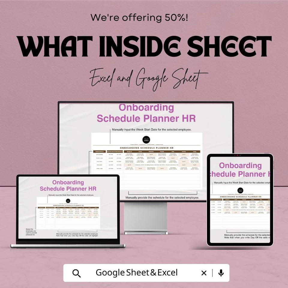 Onboarding Schedule Planner HR - Google Sheet Template - Employee Onboarding Tracker - New Hire Schedule - HR Template for Easy Onboarding