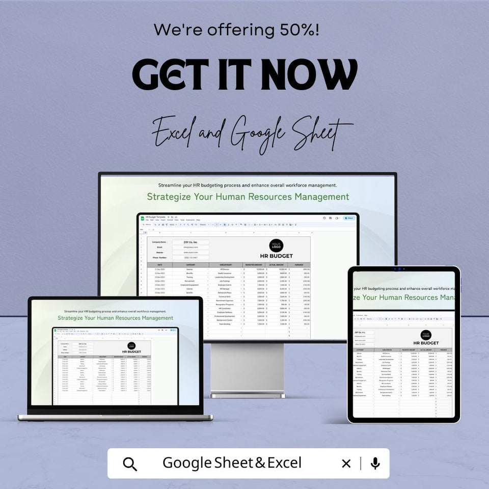 HR Budget Sheet | Excel & Google Sheets HR Budget Planner | Editable HR Expense Tracker | Business Financial Template