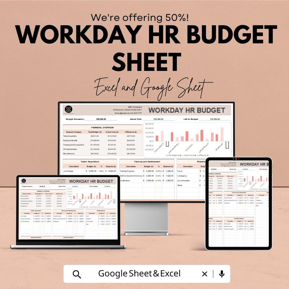 Workday HR Budget Sheet | Excel and Google Sheet | Employee Payroll & Expense Tracking | Financial Overview | Budget Planner Template |