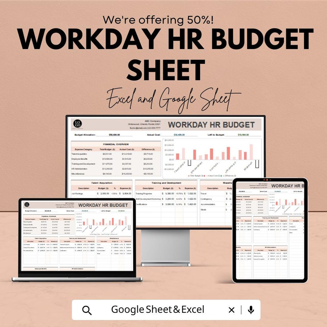 Workday HR Budget Sheet | Excel and Google Sheet | Employee Payroll & Expense Tracking | Financial Overview | Budget Planner Template |