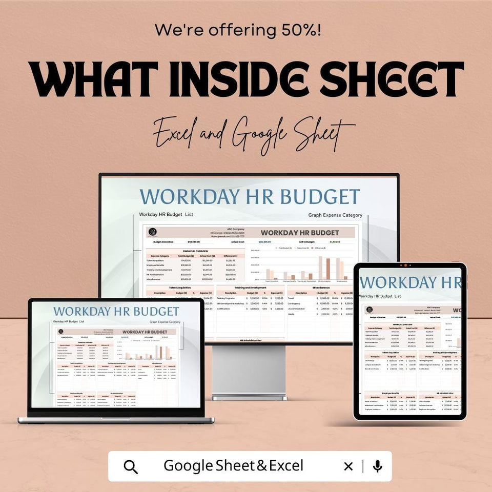 Workday HR Budget Sheet | Excel and Google Sheet | Employee Payroll & Expense Tracking | Financial Overview | Budget Planner Template |