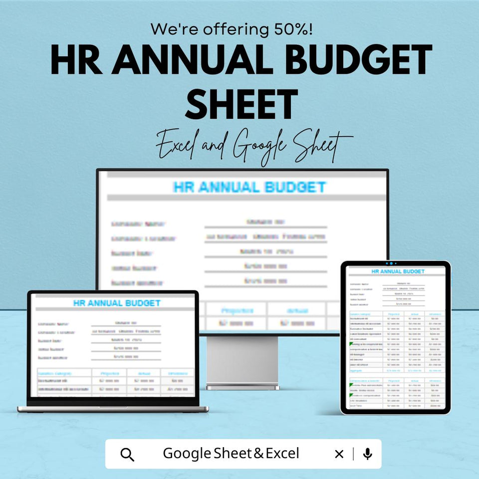 HR Annual Budget Template | Excel and Google Sheets | 50% Off! | Employee Budgeting & Financial Planner