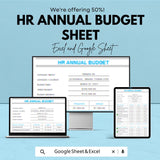 HR Annual Budget Template | Excel and Google Sheets | 50% Off! | Employee Budgeting & Financial Planner