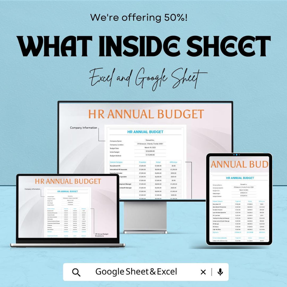 HR Annual Budget Template | Excel and Google Sheets | 50% Off! | Employee Budgeting & Financial Planner