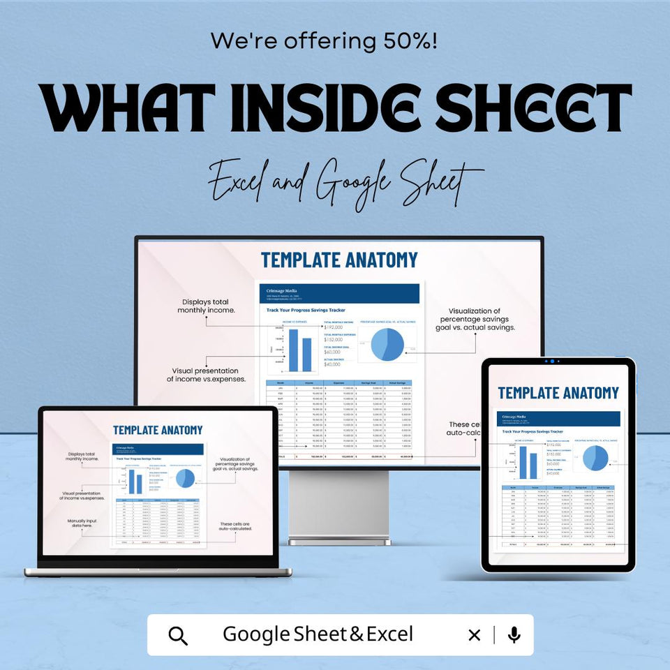 Track Your Progress Savings Tracker Sheet | Budgeting Tool | Financial Planner | Google Sheet & Excel Template