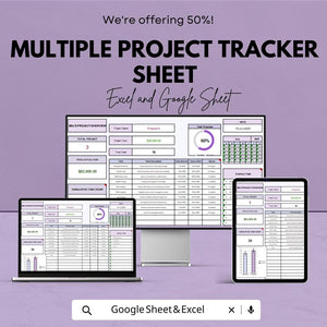 Multiple Project Tracker Sheet | Project Management Template | Task Tracking | Budgeting | Resource Allocation | Project Overview