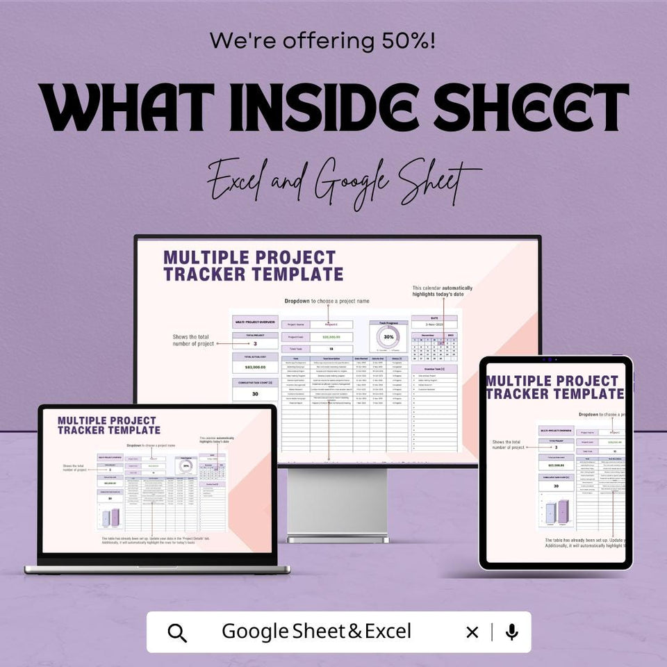 Multiple Project Tracker Sheet | Project Management Template | Task Tracking | Budgeting | Resource Allocation | Project Overview