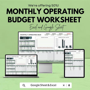 Monthly Operating Budget Worksheet | Google Sheet | Expense Tracker & Financial Planning Tool | Budget Management and Analysis Template