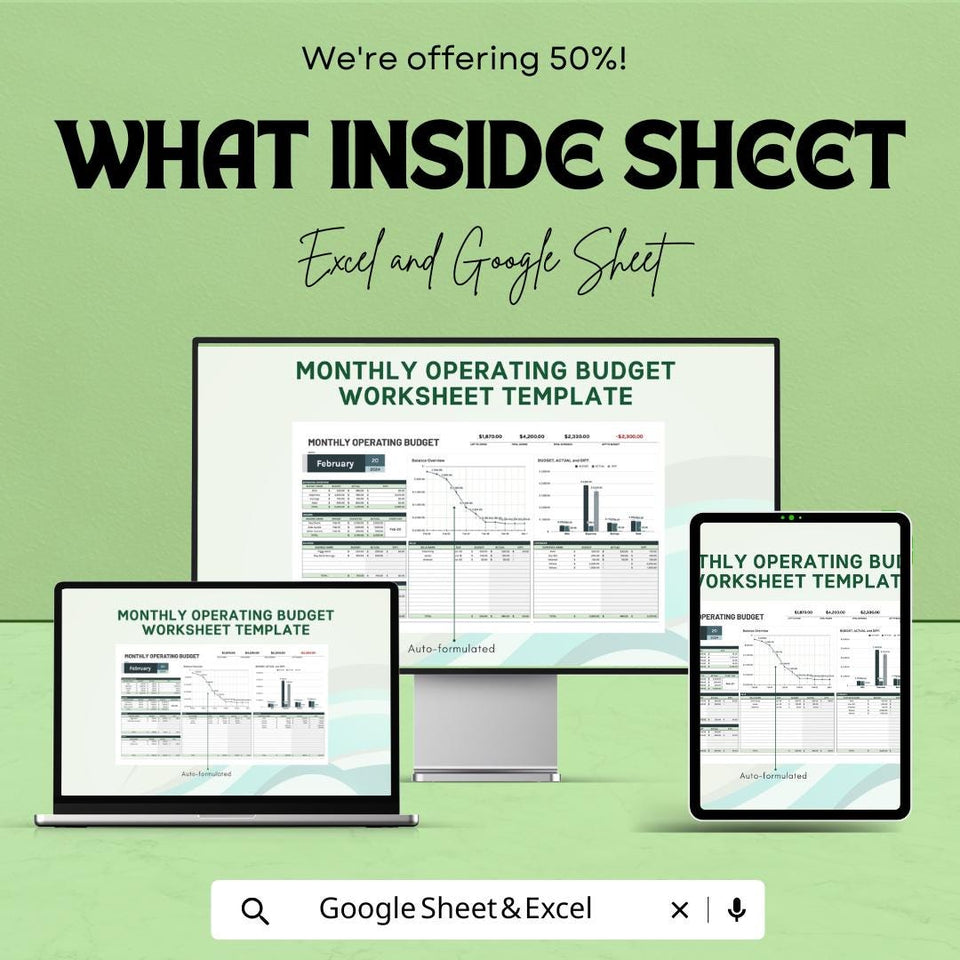 Monthly Operating Budget Worksheet | Google Sheet | Expense Tracker & Financial Planning Tool | Budget Management and Analysis Template