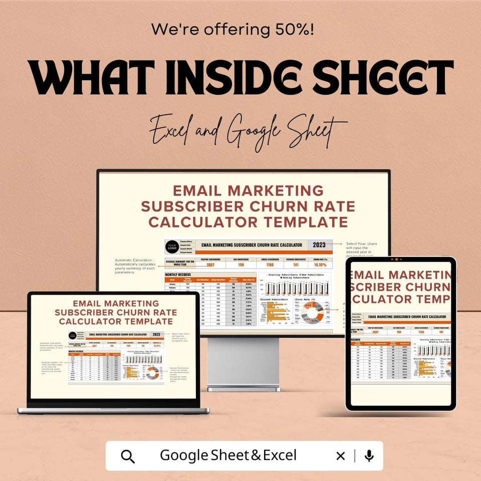 Email Marketing Subscriber Churn Rate Calculator | Google Sheet and Excel Template | Track Monthly Churn Rate & New Subscribers