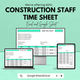 Construction Staff Time Sheet Template | Excel & Google Sheets | Track Hours, Overtime, and Payroll for Construction Projects