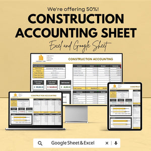 Construction Accounting Template | Excel & Google Sheet | Project Cost Tracker | 50% Off!