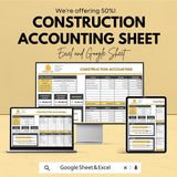 Construction Accounting Template | Excel & Google Sheet | Project Cost Tracker | 50% Off!