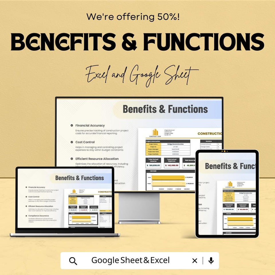 Construction Accounting Template | Excel & Google Sheet | Project Cost Tracker | 50% Off!