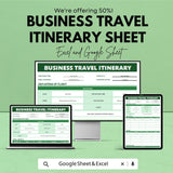 Business Travel Itinerary Template - Excel & Google Sheets - Easy-to-Use Travel Planner for Corporate Trips - Downloadable Template