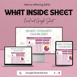 Benefit Statement Dashboard - Excel and Google Sheet | Employee Benefits Tracking & Analysis | Company Benefits Dashboard Template
