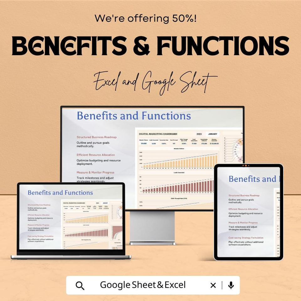 Digital Marketing Dashboard Excel and Google Sheet | Real-Time Analytics, KPI Tracker, Marketing Performance Dashboard