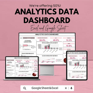 Analytics Data Dashboard - Track Metrics, Social Media, and Lead Generation Performance in Excel & Google Sheets